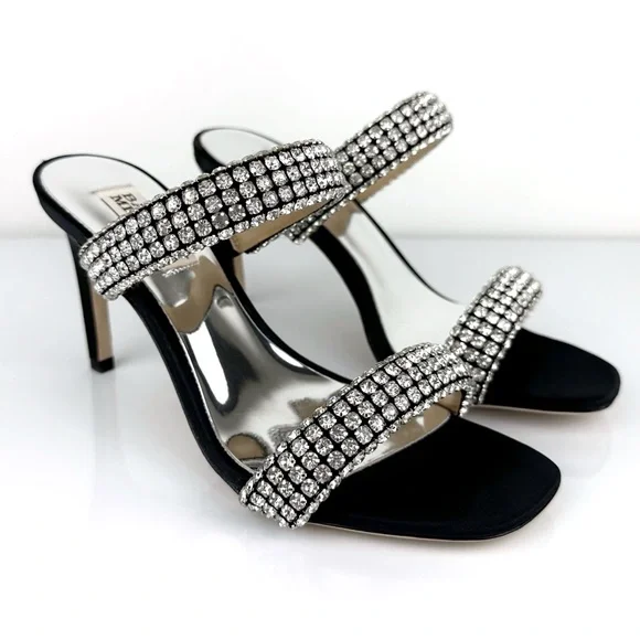Badgley Mischka Women's Sade Jeweled Double Band Heeled Sandals Black Size 6 - Picture 4 of 12